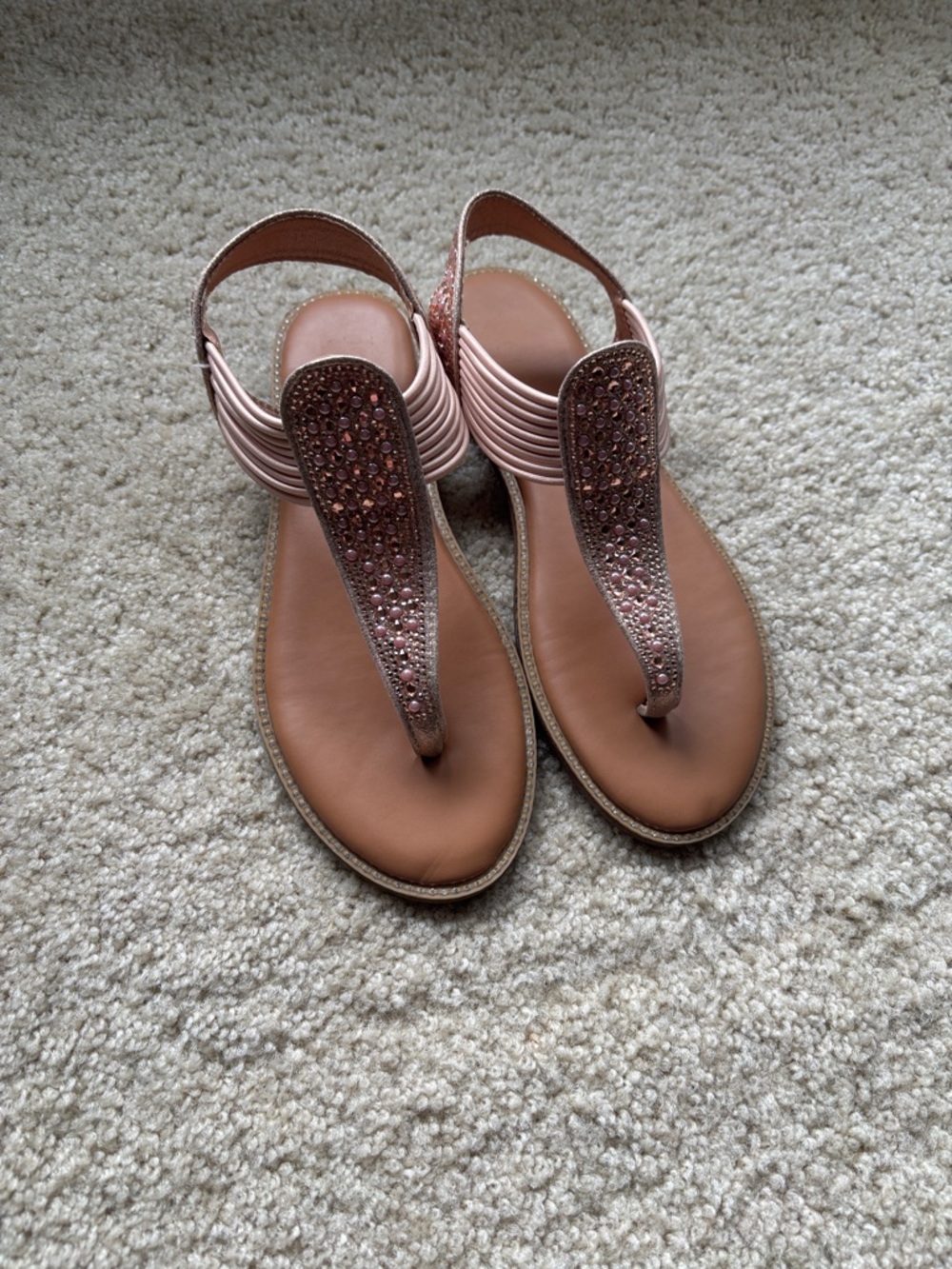 Embellished Slingback Thong Sandals in Blush Pink